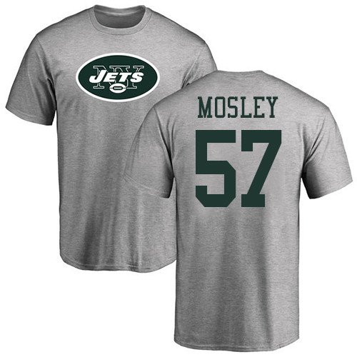 New York Jets Men Ash C.J. Mosley Name and Number Logo NFL Football #57 T Shirt->nfl t-shirts->Sports Accessory